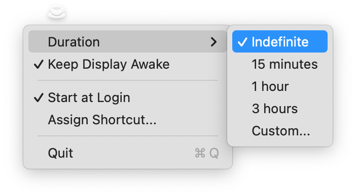 CaffeineMate Menu Bar Interface