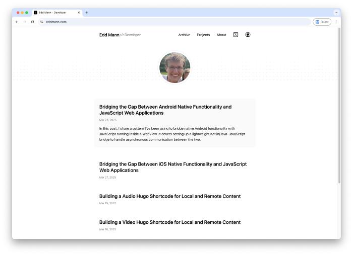 Screenshot of my redesigned blog’s homepage