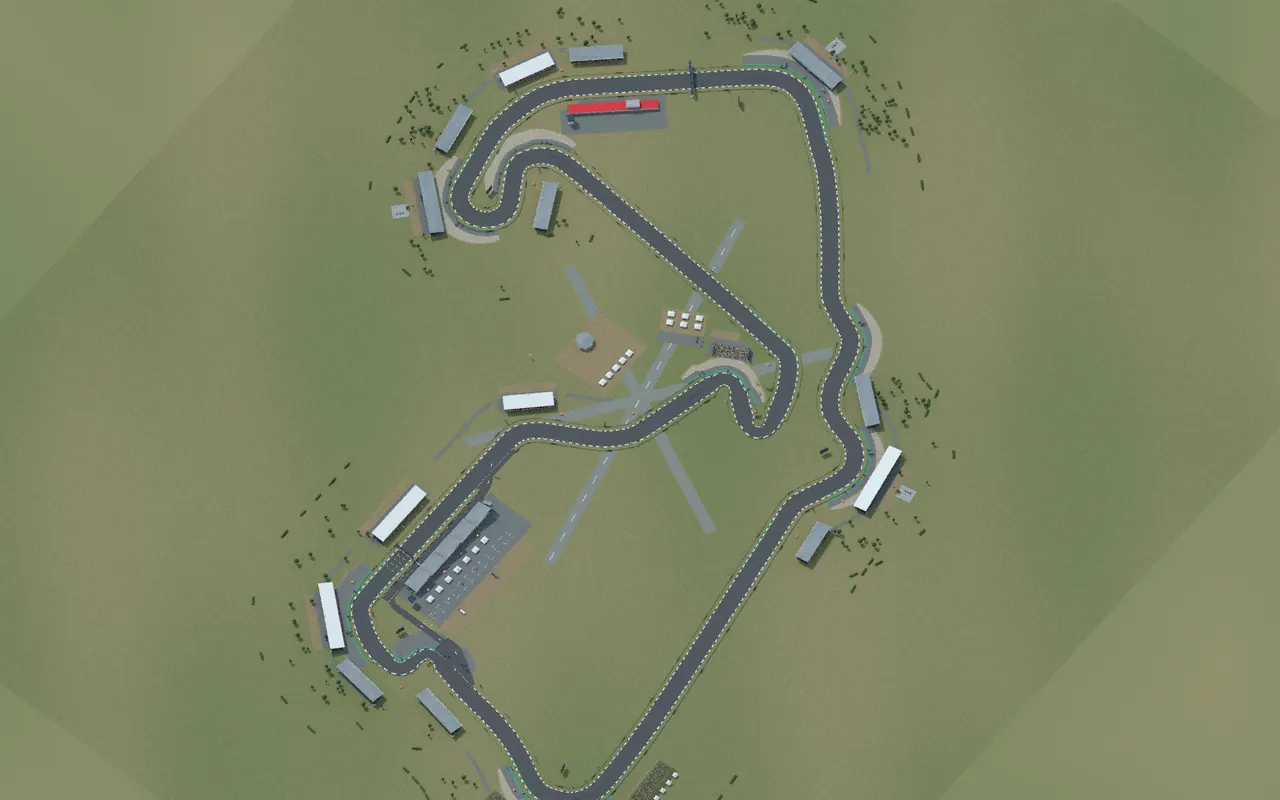 Blender overview of the Silverstone course, showing the road and surrounding scenery