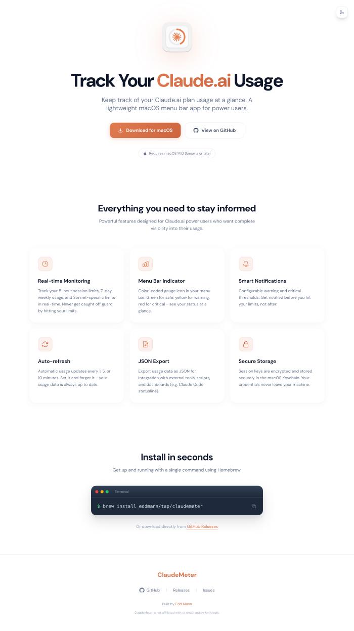 ClaudeMeter landing page