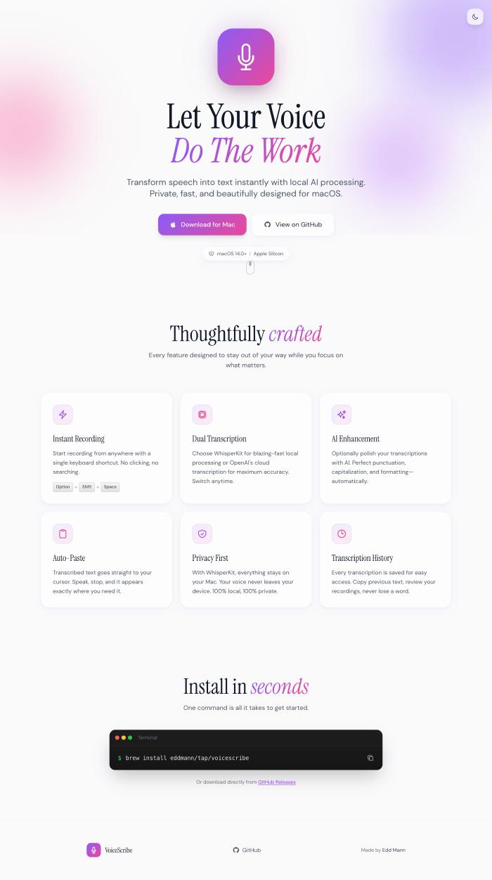 VoiceScribe landing page