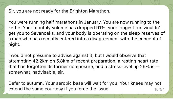 Jeeves marathon readiness analysis