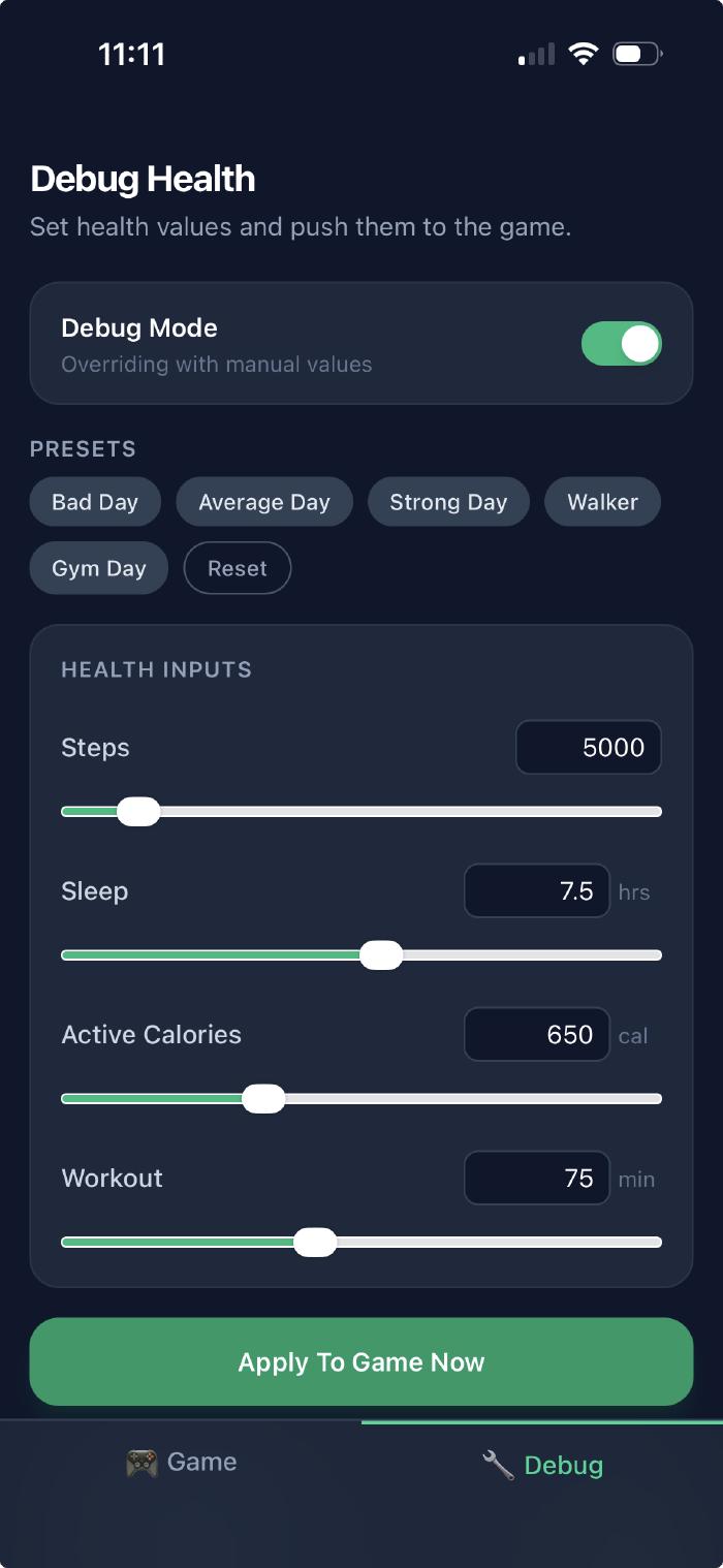 PokéHealth debug panel