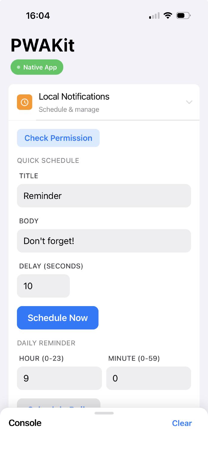 PWAKit Kitchen Sink - local notifications