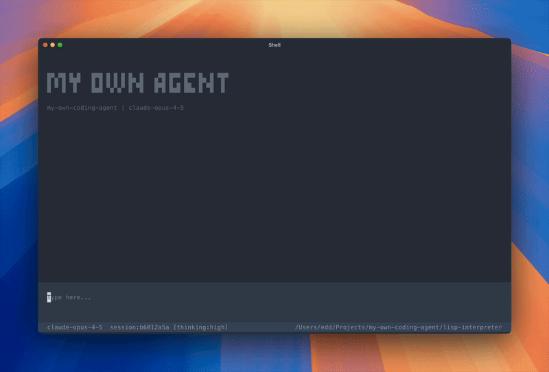 My Own Coding Agent building a LISP interpreter