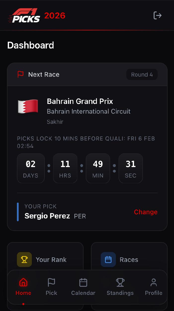 F1 Picks 2026 - Dashboard