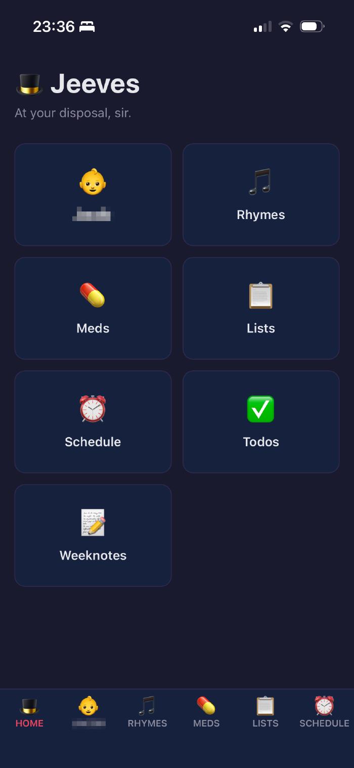 Jeeves pages home screen