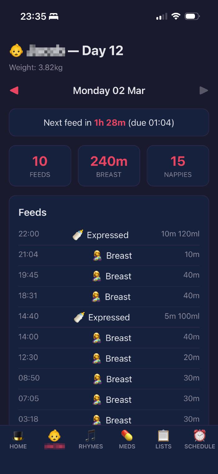 Jeeves baby tracking dashboard