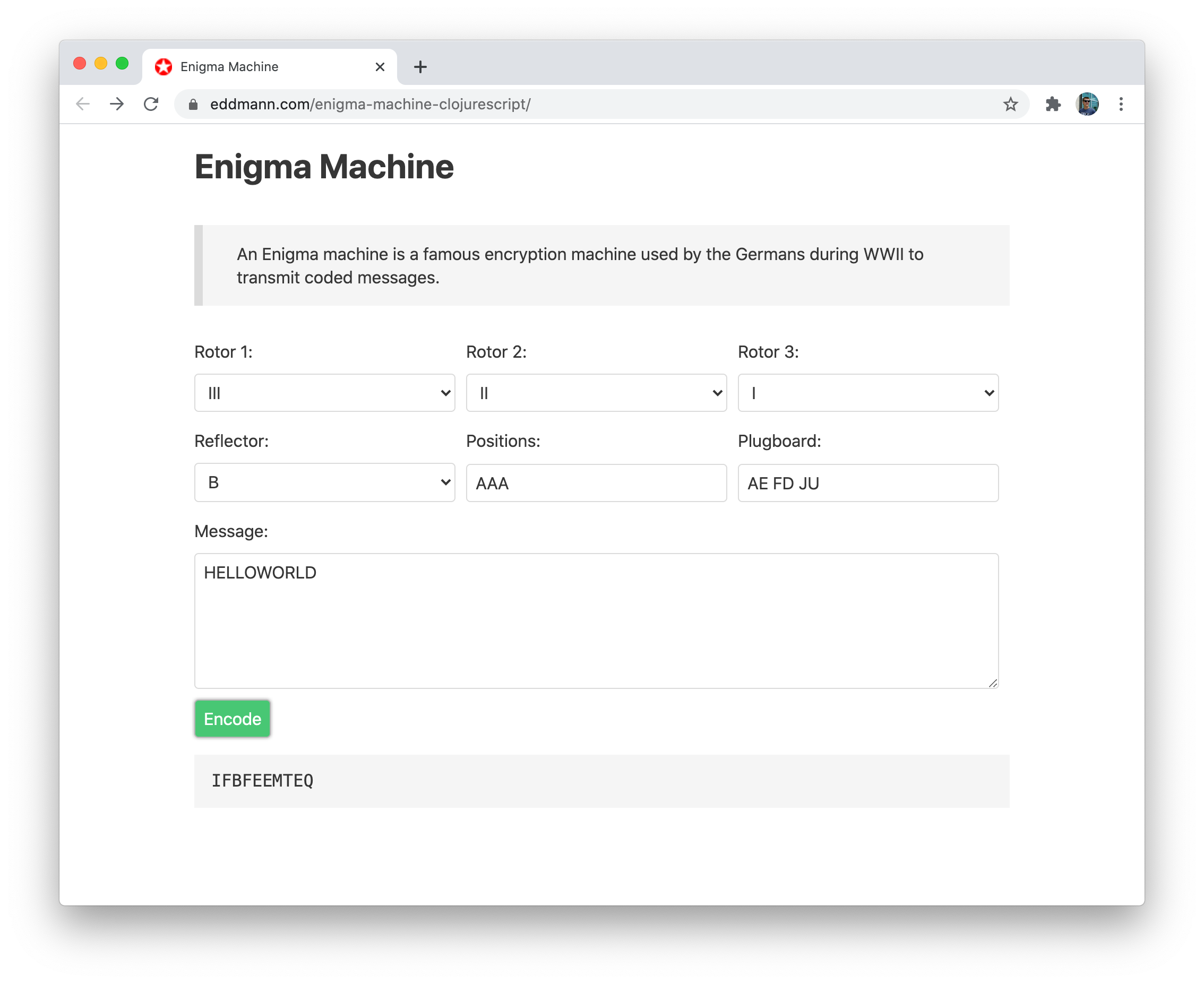 Web-based Engima Machine