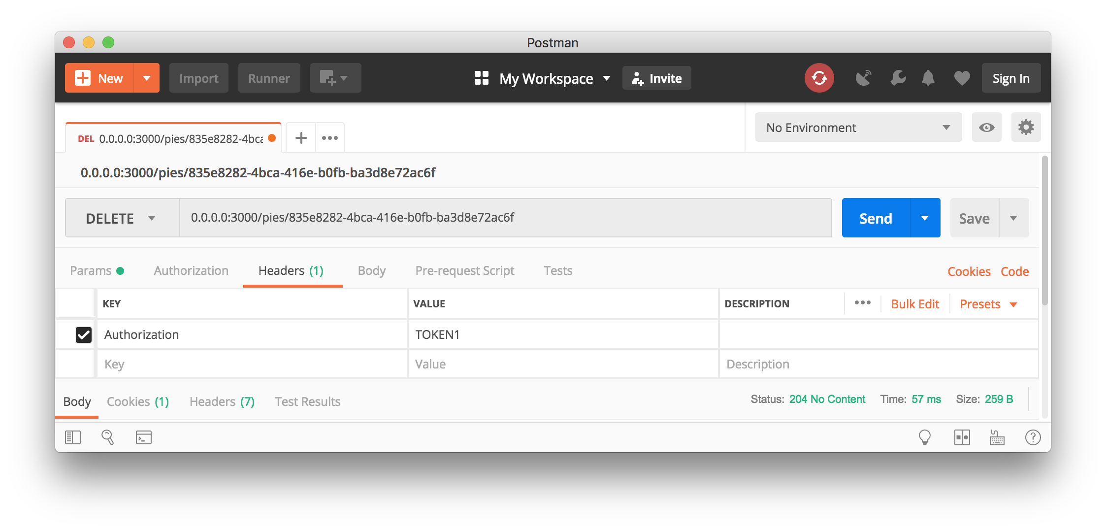 Removing Pie in Postman