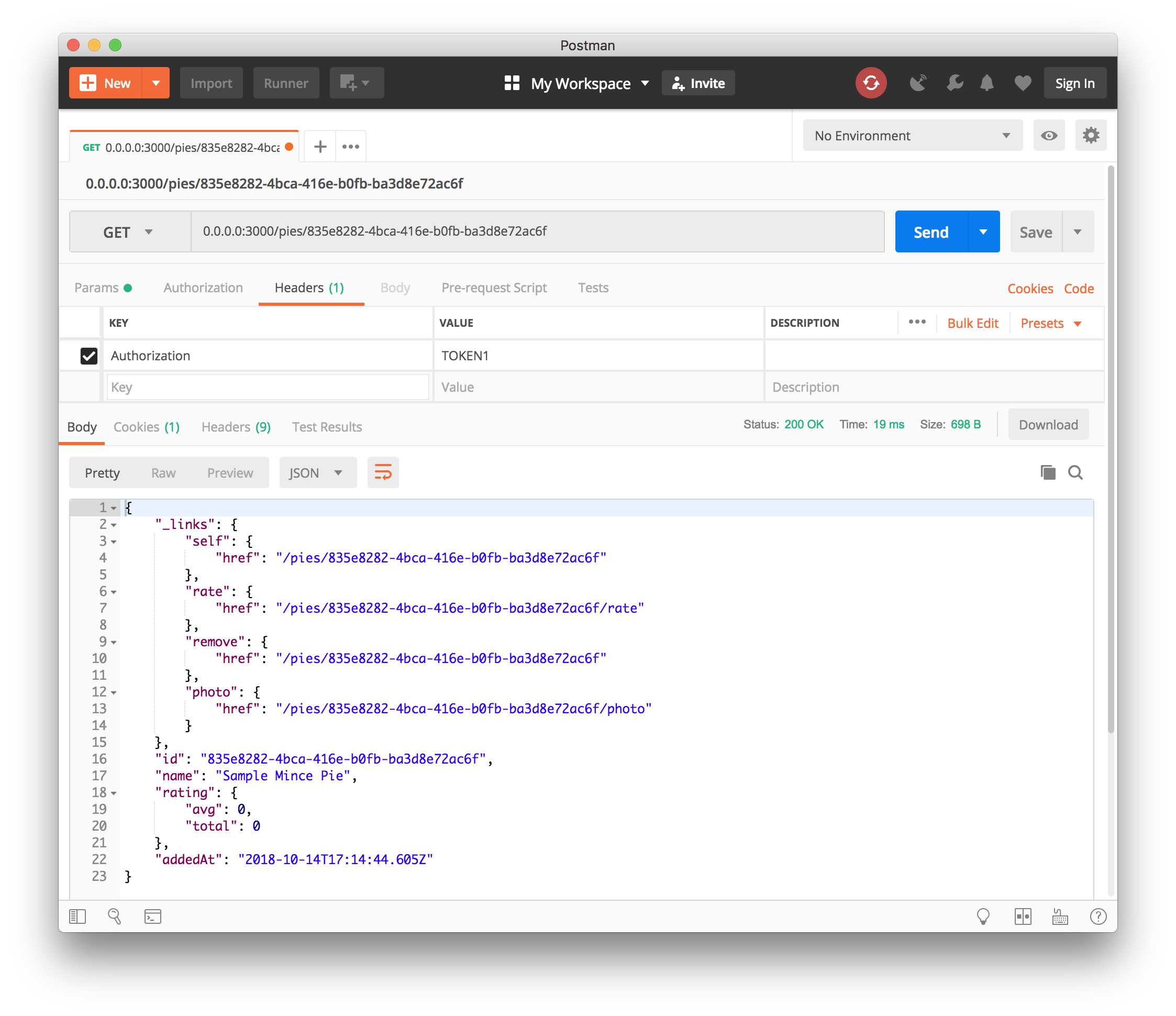 Viewing Pie in Postman