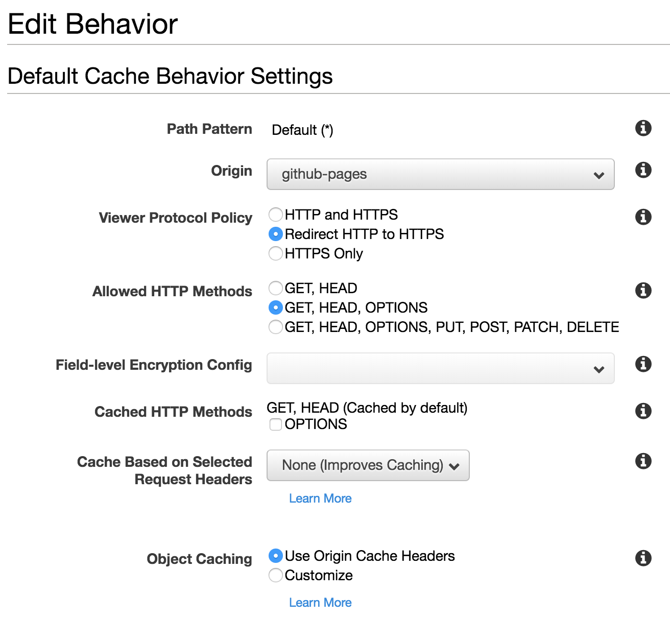 Default Cache Dehaviour